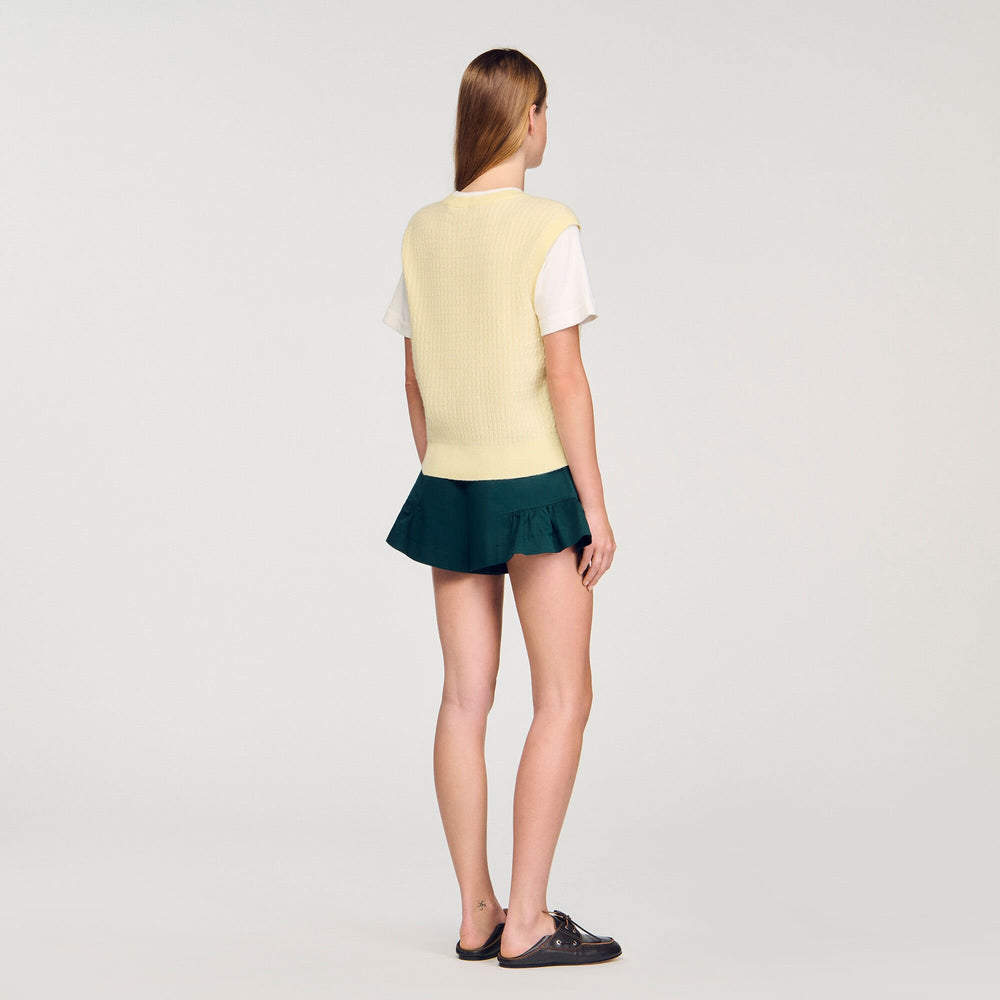Dual-material knit sweater Light Yellow Sandro Women