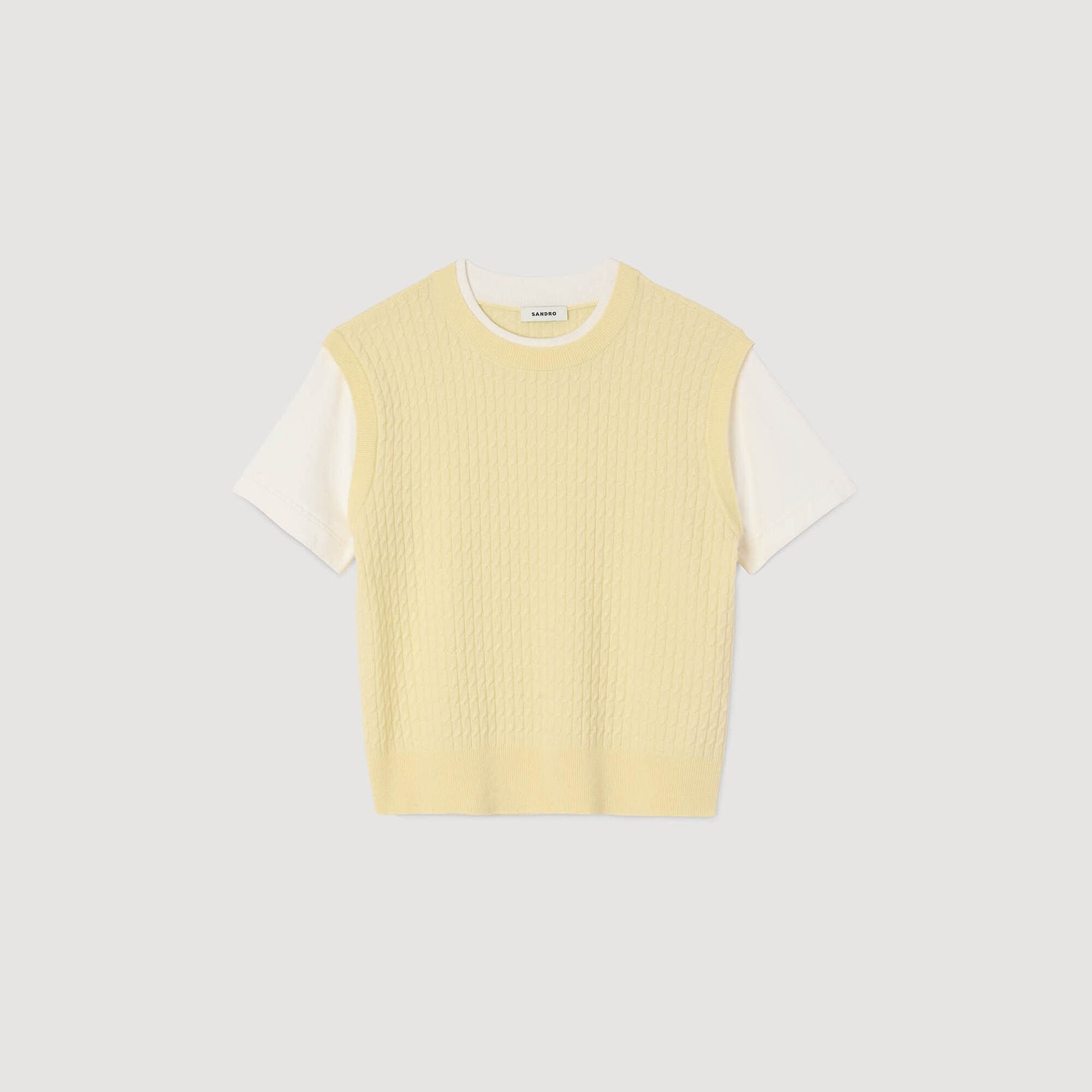 Dual-material knit sweater Light Yellow Sandro Women