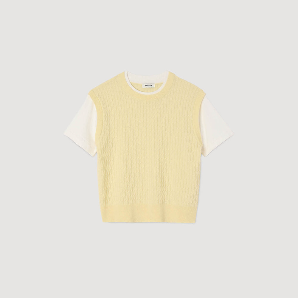 Dual-material knit sweater Light Yellow Sandro Women