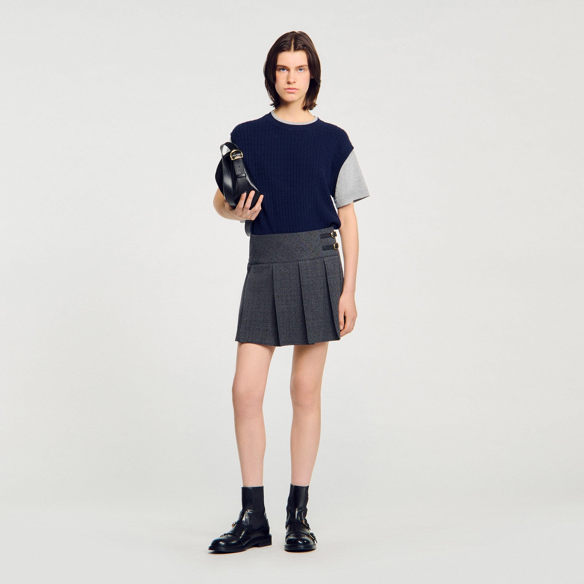 Dual-material knit sweater Navy / Grey Sandro Women