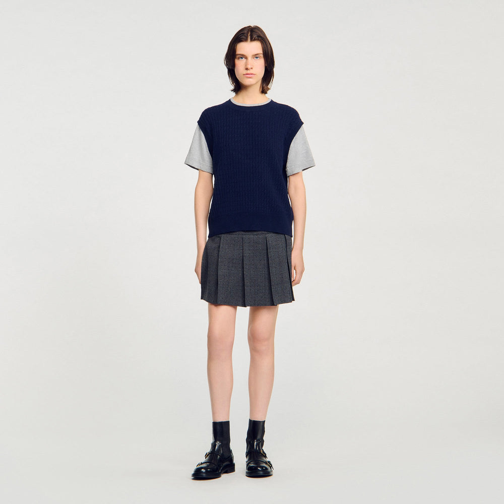 Dual-material knit sweater Navy / Grey Sandro Women