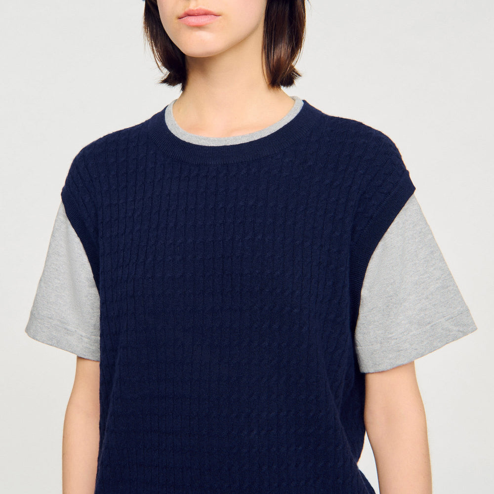 Dual-material knit sweater Navy / Grey Sandro Women