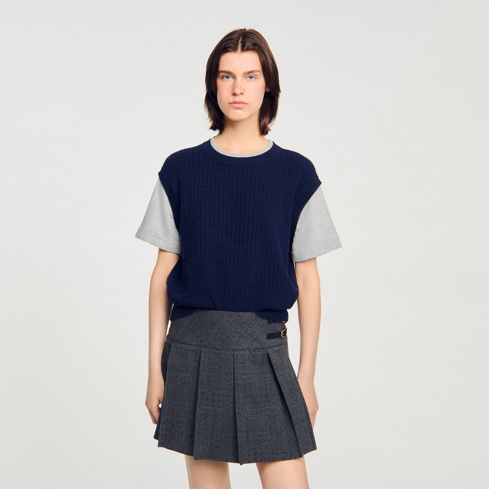 Dual-material knit sweater Navy / Grey Sandro Women