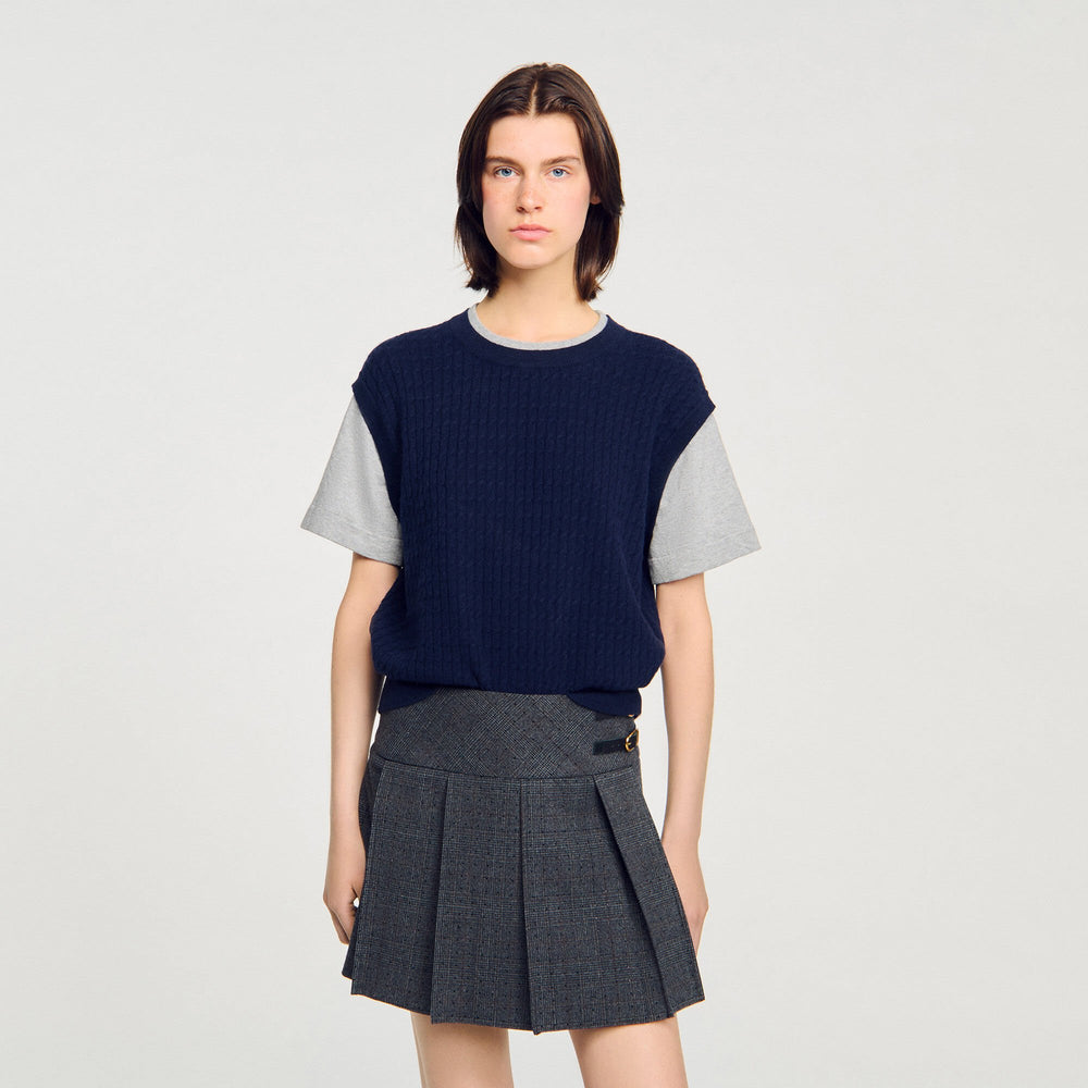 Dual-material knit sweater Navy / Grey Sandro Women