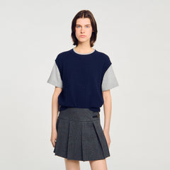 Dual-material knit sweater Navy / Grey Sandro Women