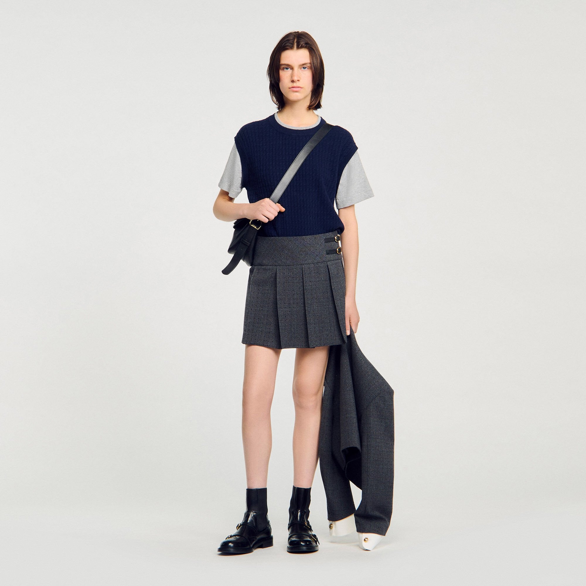 Dual-material knit sweater Navy / Grey Sandro Women