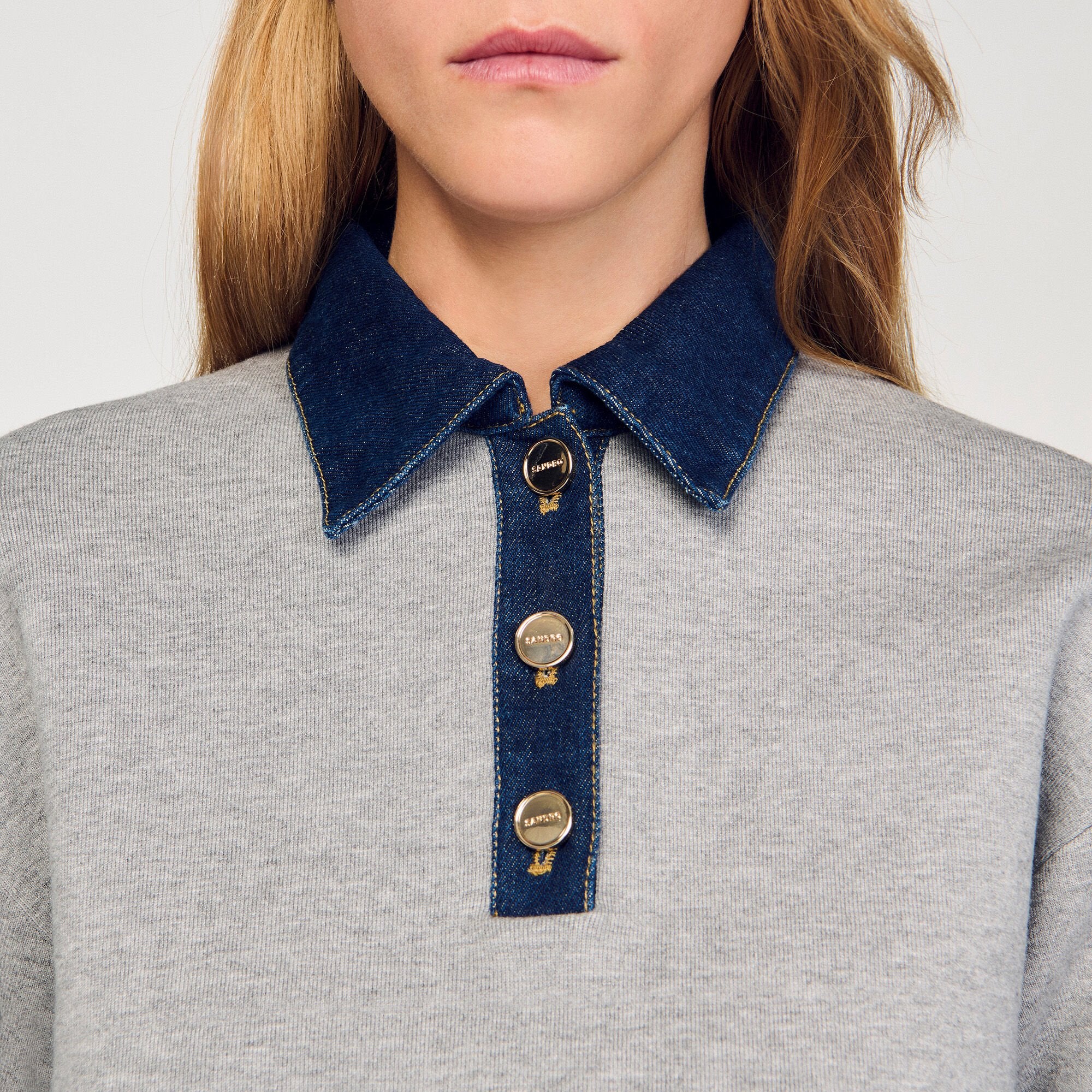 Sweater with denim collar Grey Sandro Women