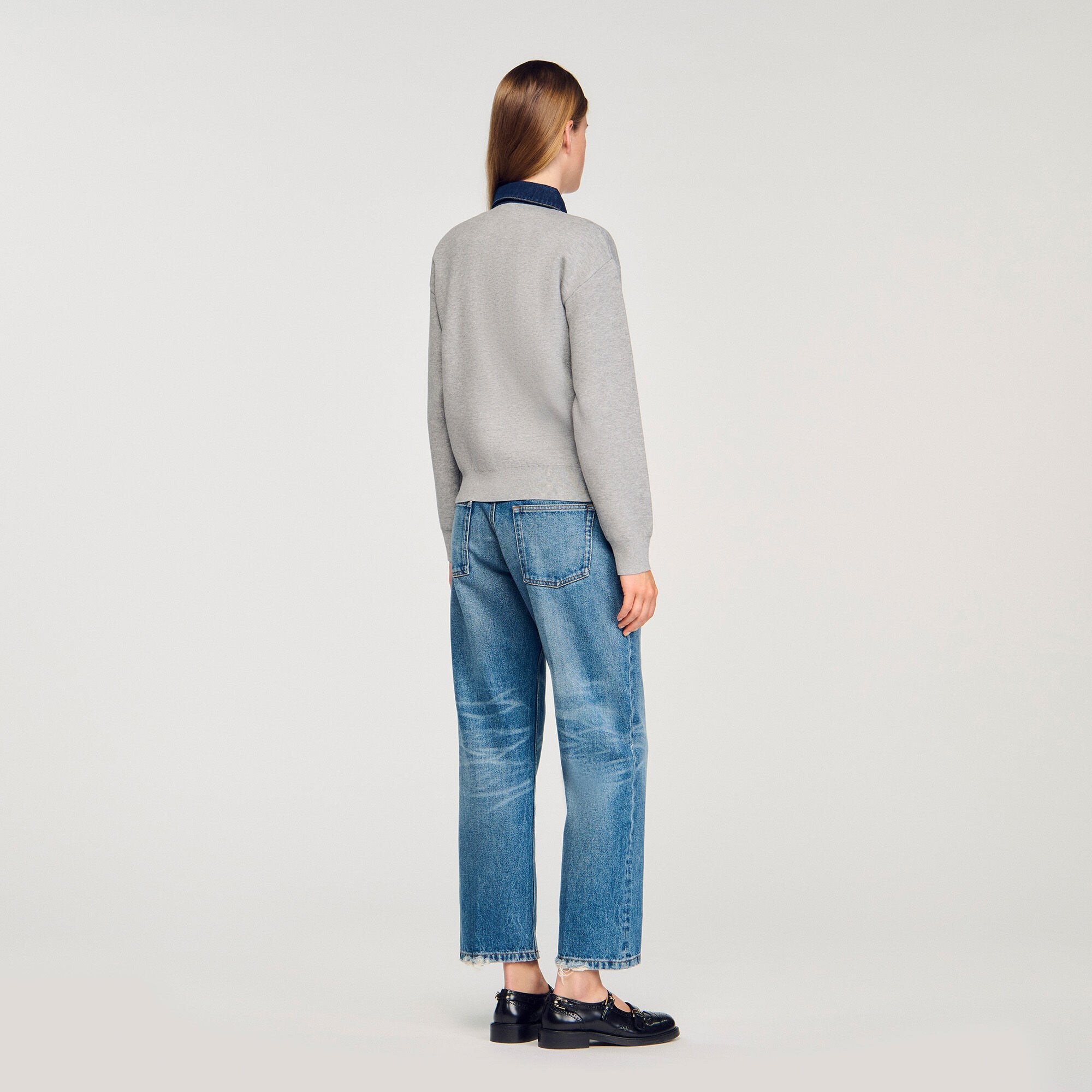 Sweater with denim collar Grey Sandro Women