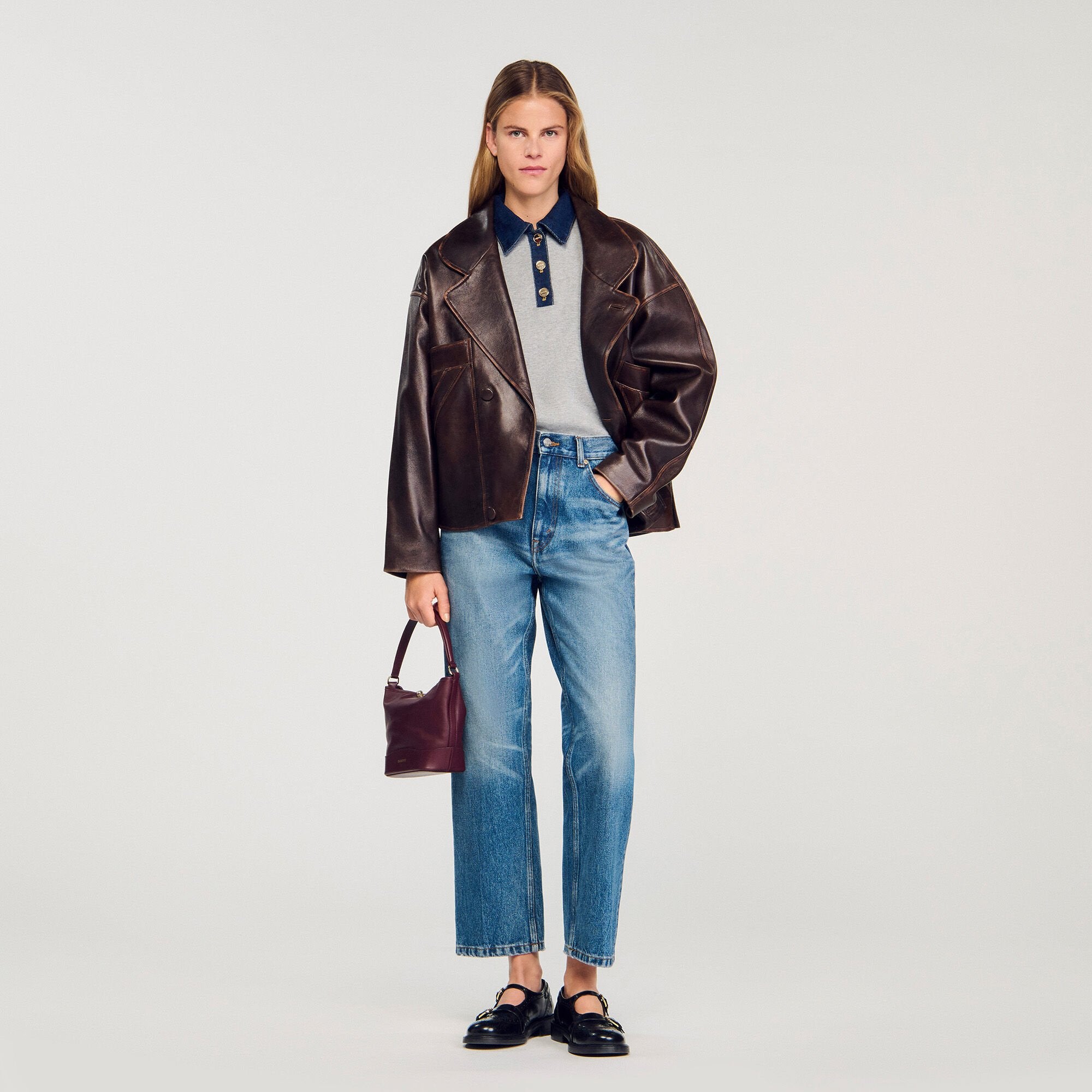 Sweater with denim collar Grey Sandro Women