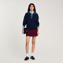 sweater with denim collar Navy Blue Sandro Women