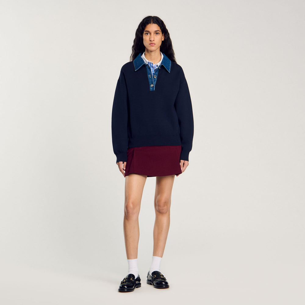 sweater with denim collar Navy Blue Sandro Women