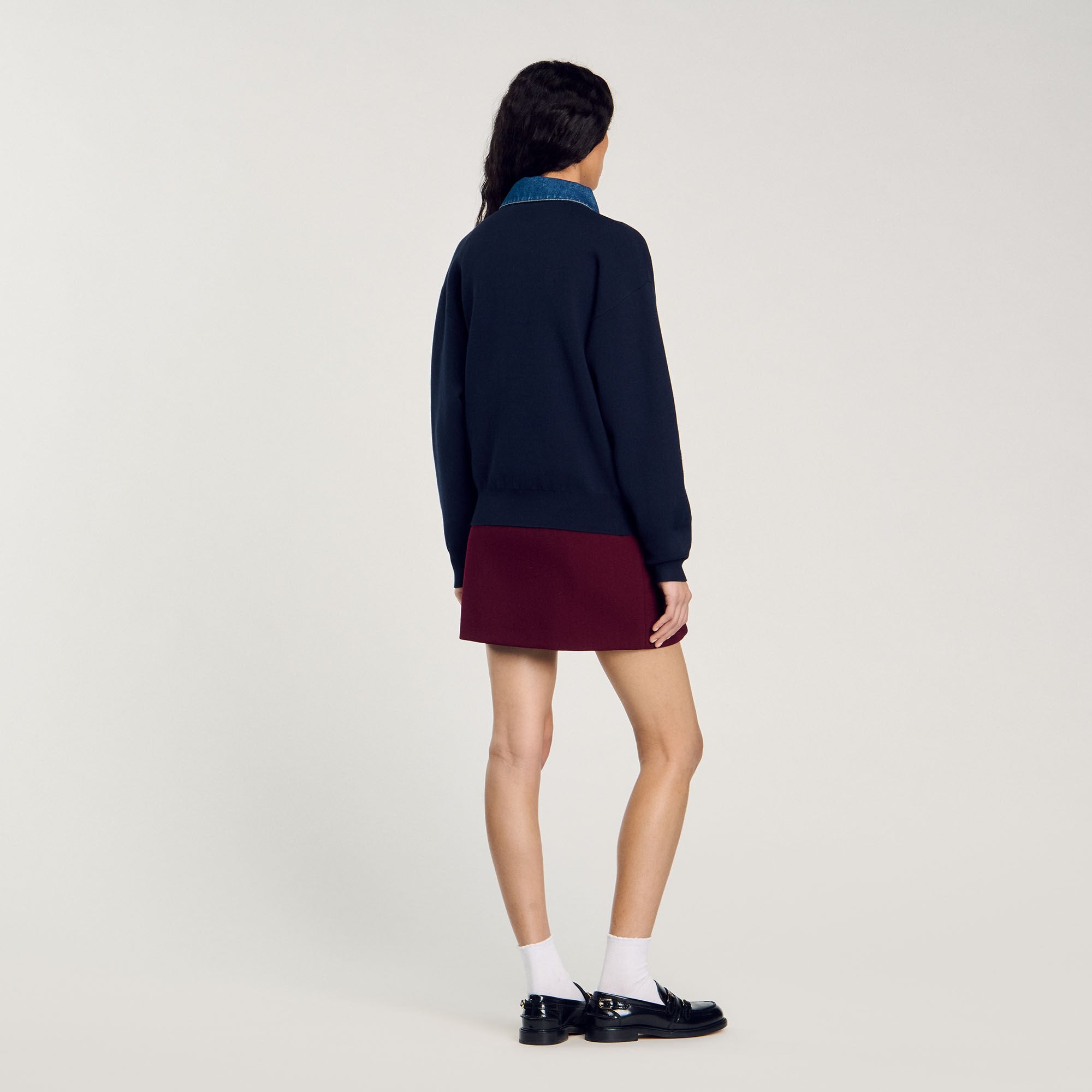 sweater with denim collar Navy Blue Sandro Women