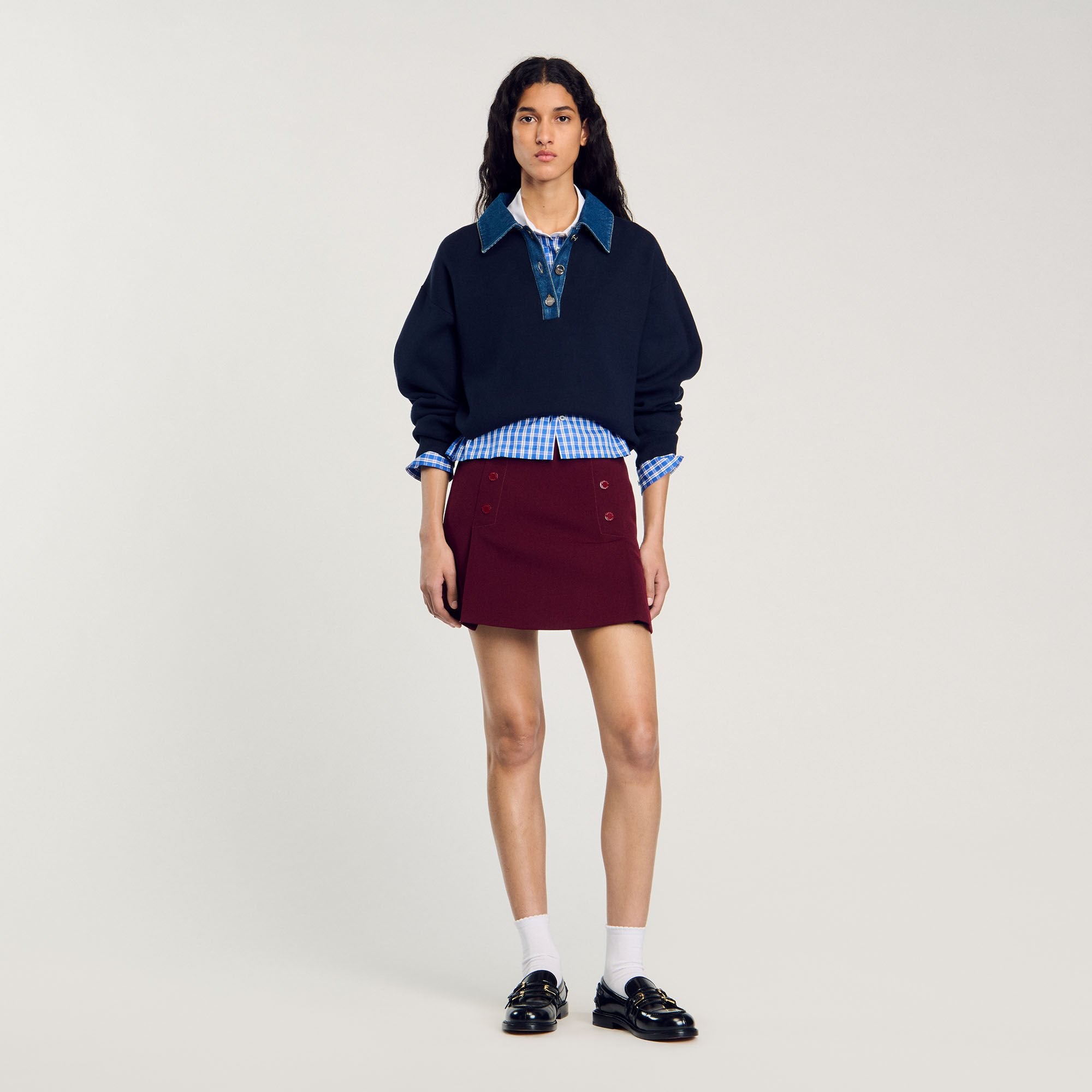 sweater with denim collar Navy Blue Sandro Women