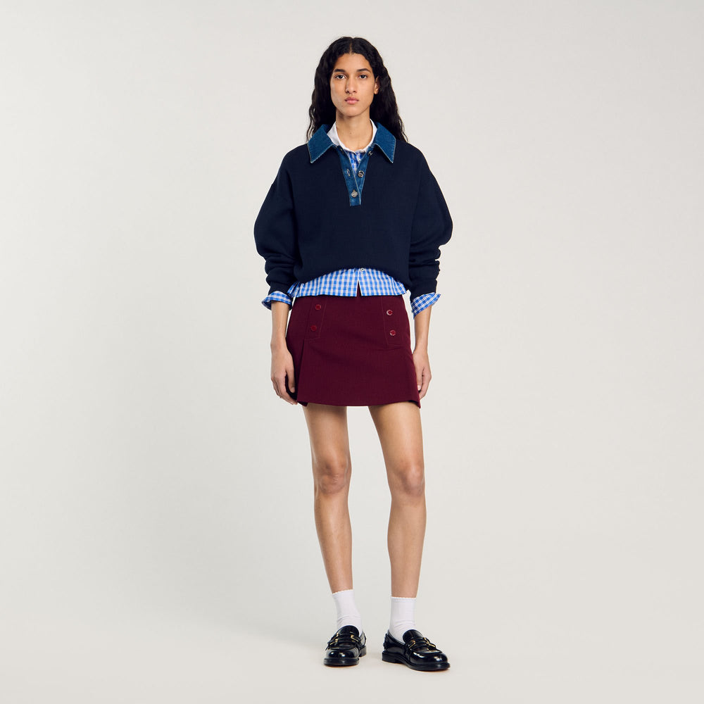 sweater with denim collar Navy Blue Sandro Women