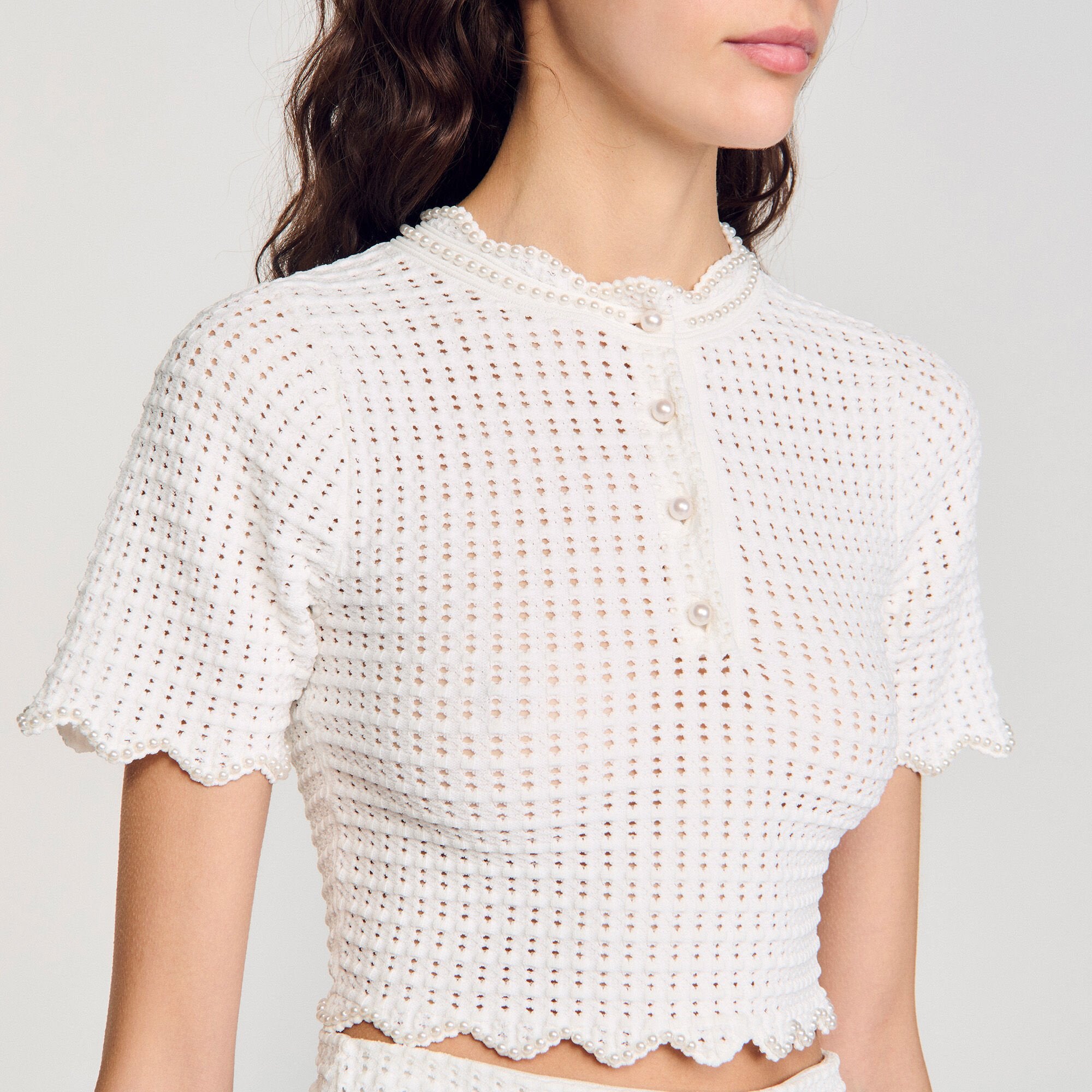 Pearl beaded knit sweater White Sandro Women