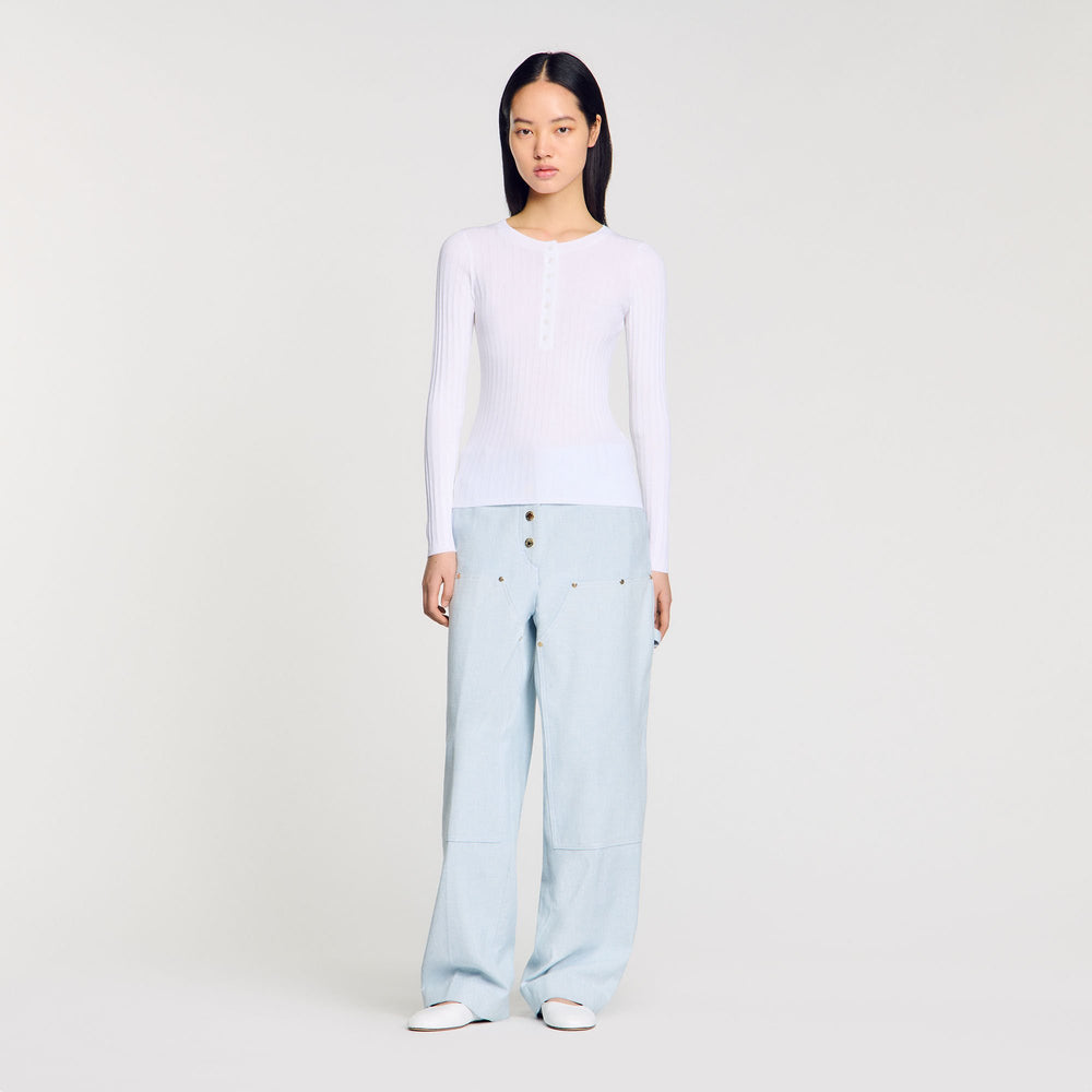 Ribbed sweater with Tunisian collar White Sandro Women