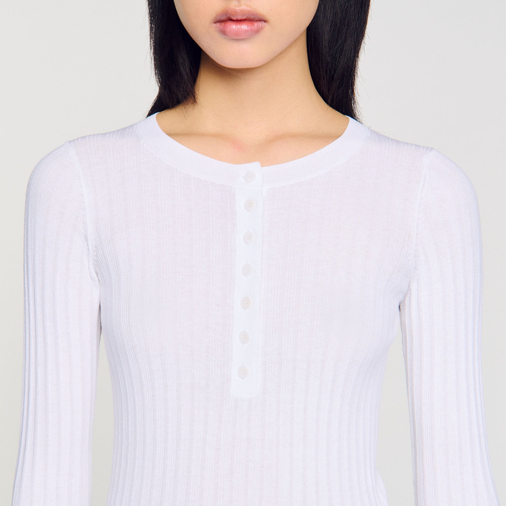 Ribbed sweater with Tunisian collar White Sandro Women