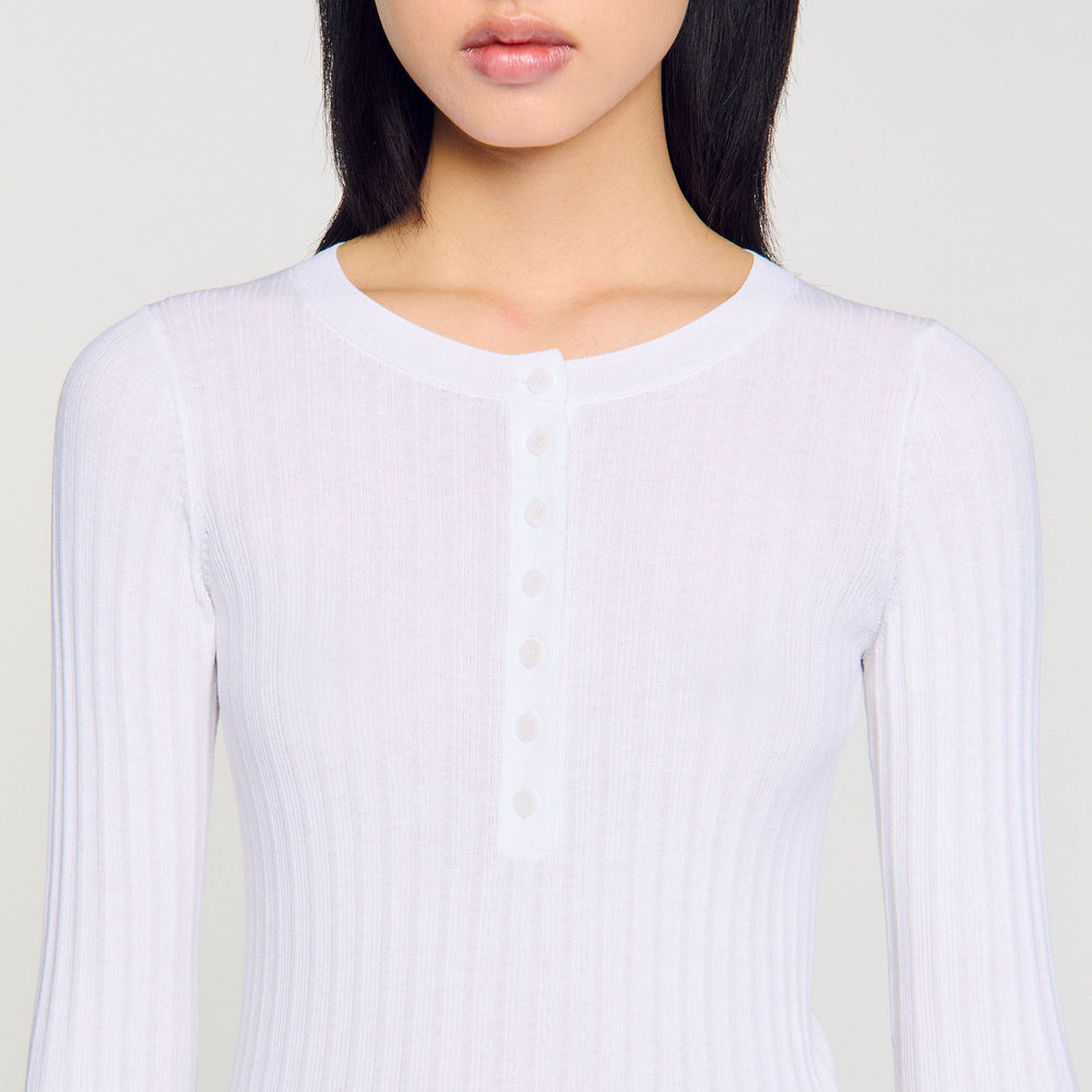 Ribbed sweater with Tunisian collar White Sandro Women