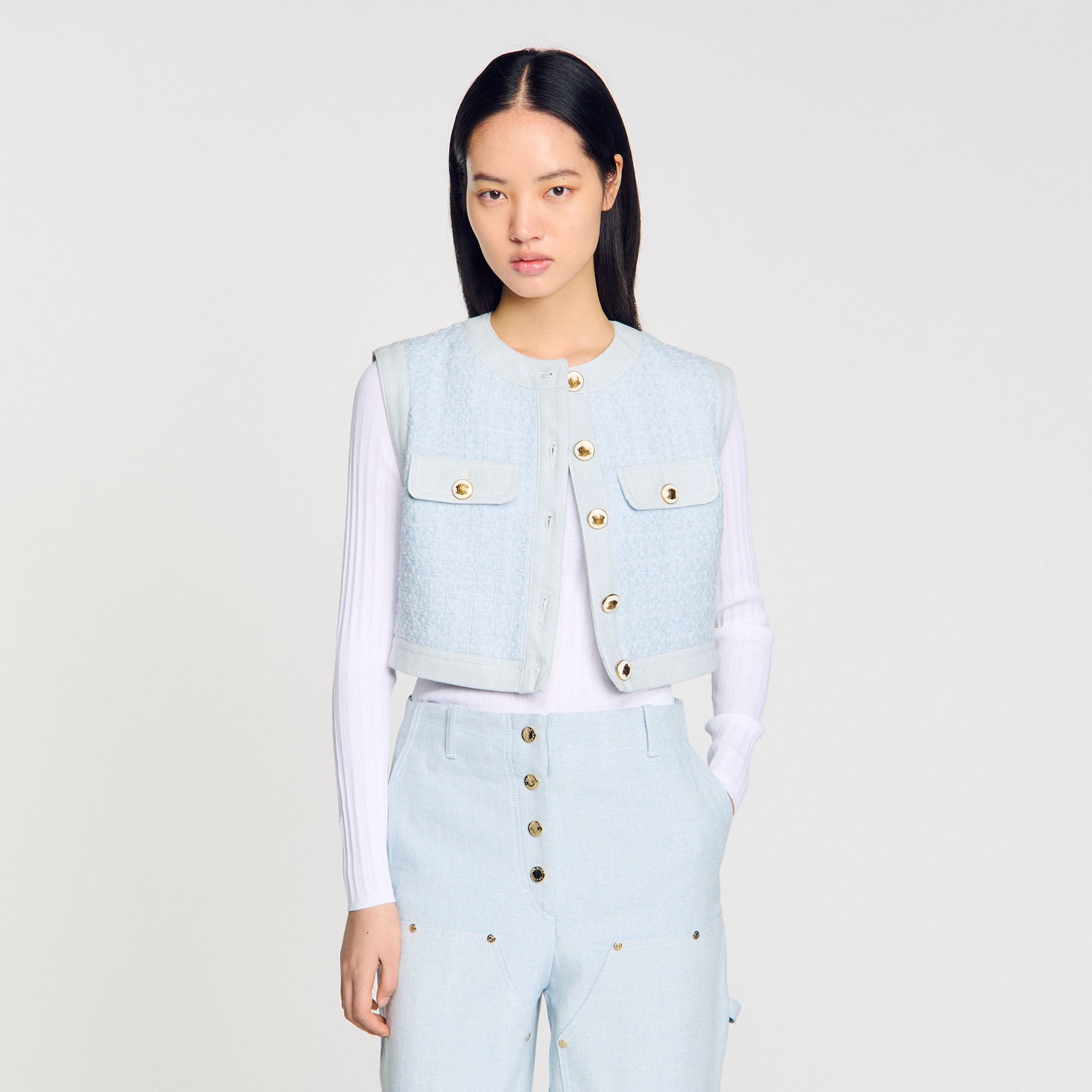 Ribbed sweater with Tunisian collar White Sandro Women