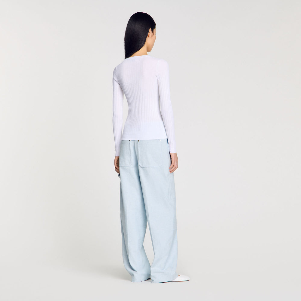 Ribbed sweater with Tunisian collar White Sandro Women