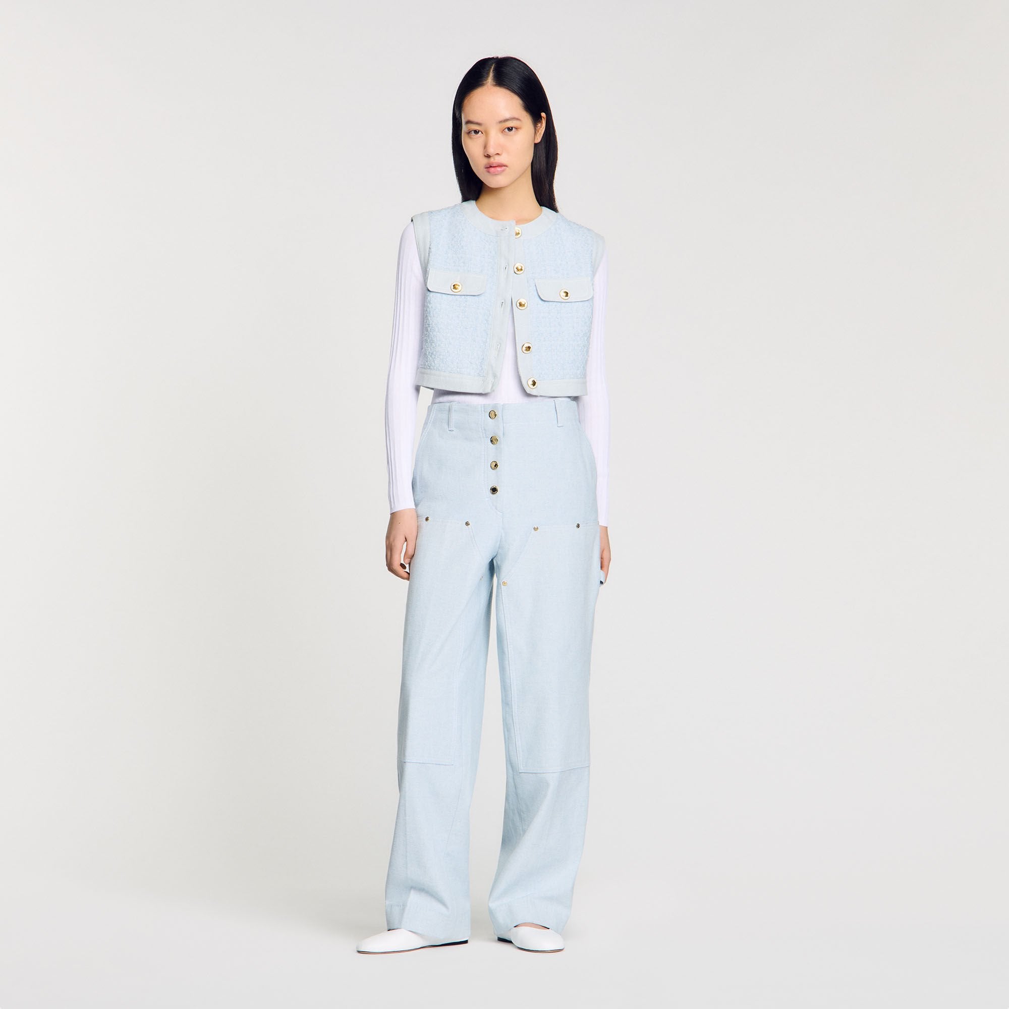 Ribbed sweater with Tunisian collar White Sandro Women