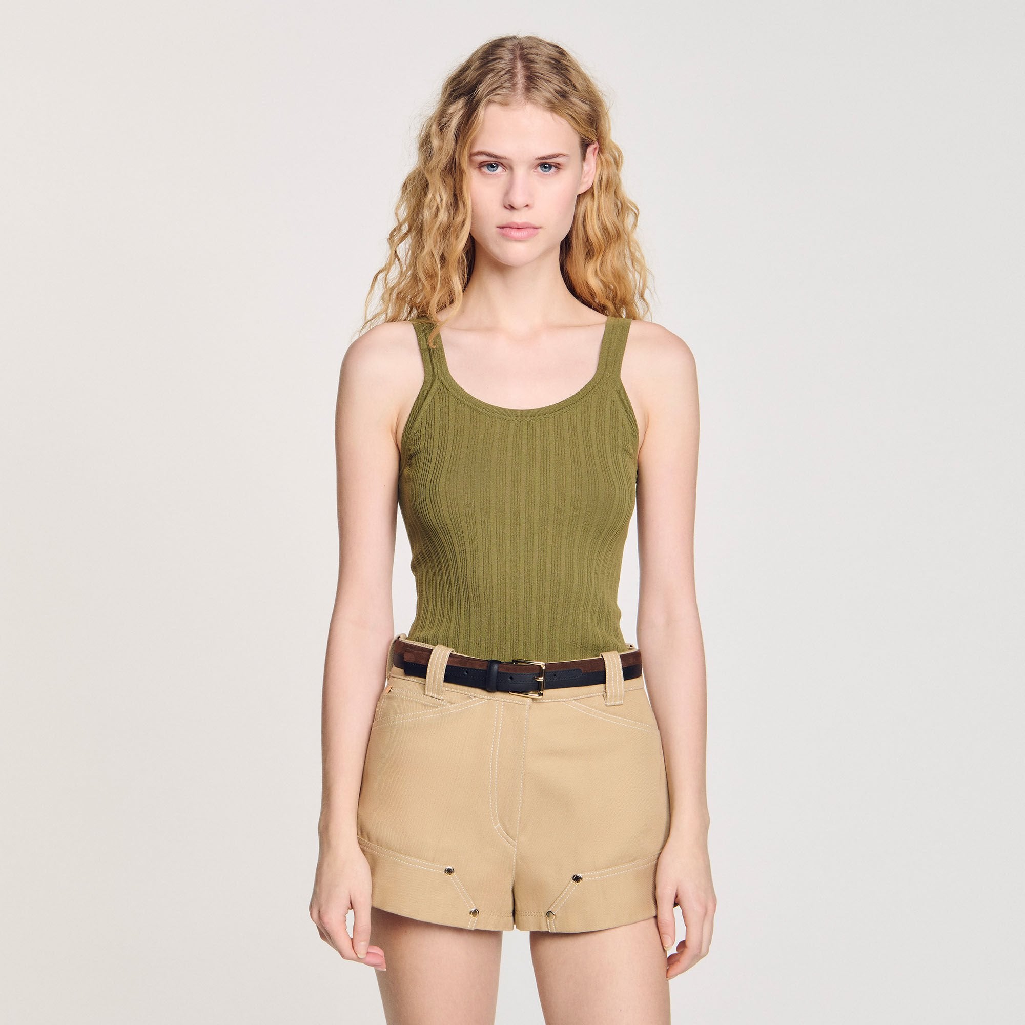 Ribbed vest top Olive Green Sandro Women