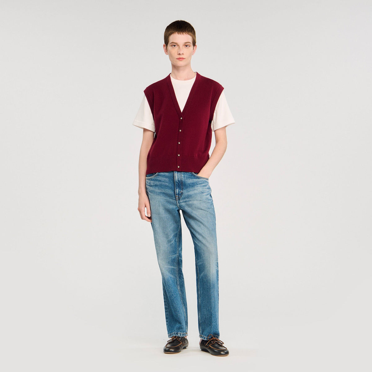 Two-tone wool and cashmere sweater Bordeaux Sandro Women