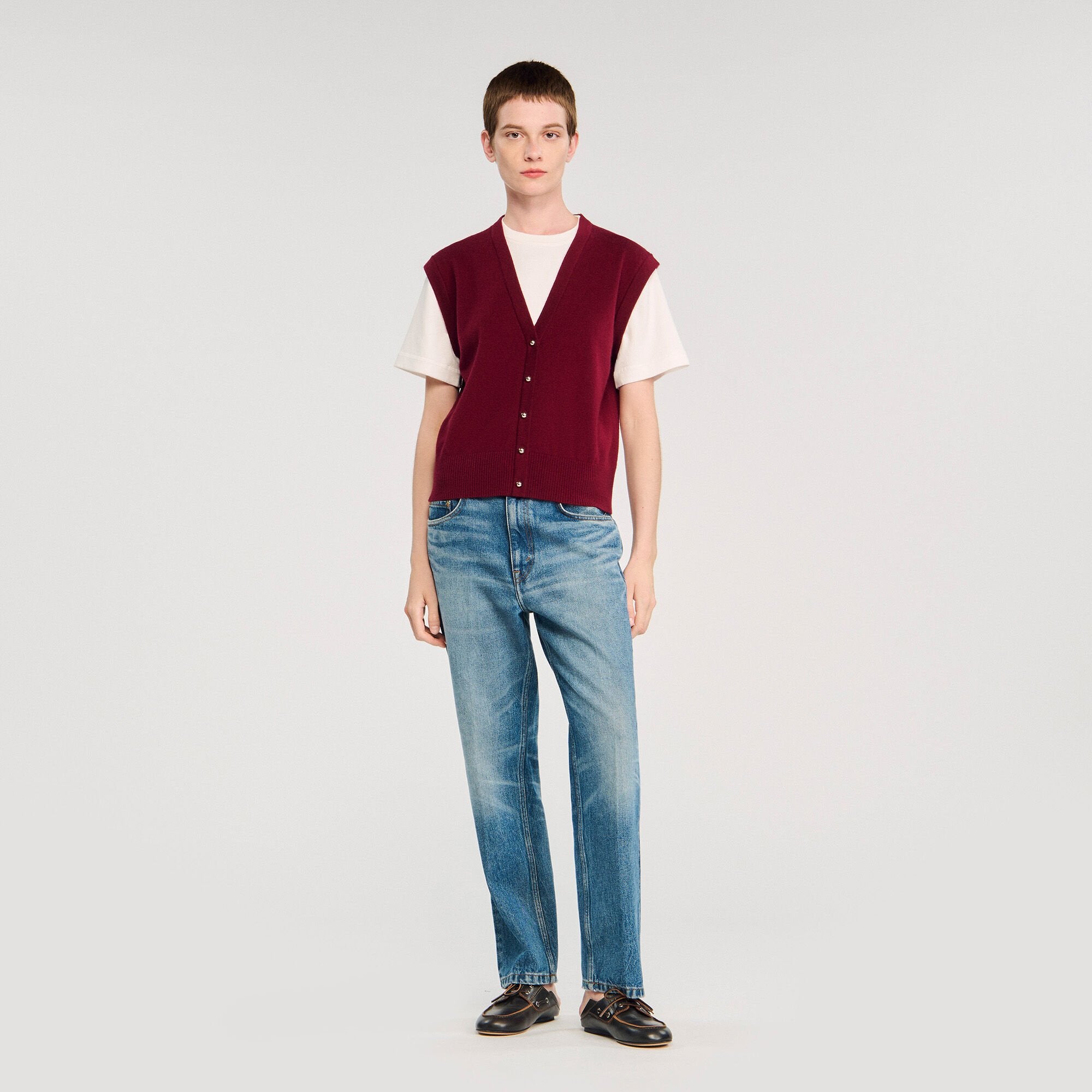 Two-tone wool and cashmere sweater Bordeaux Sandro Women