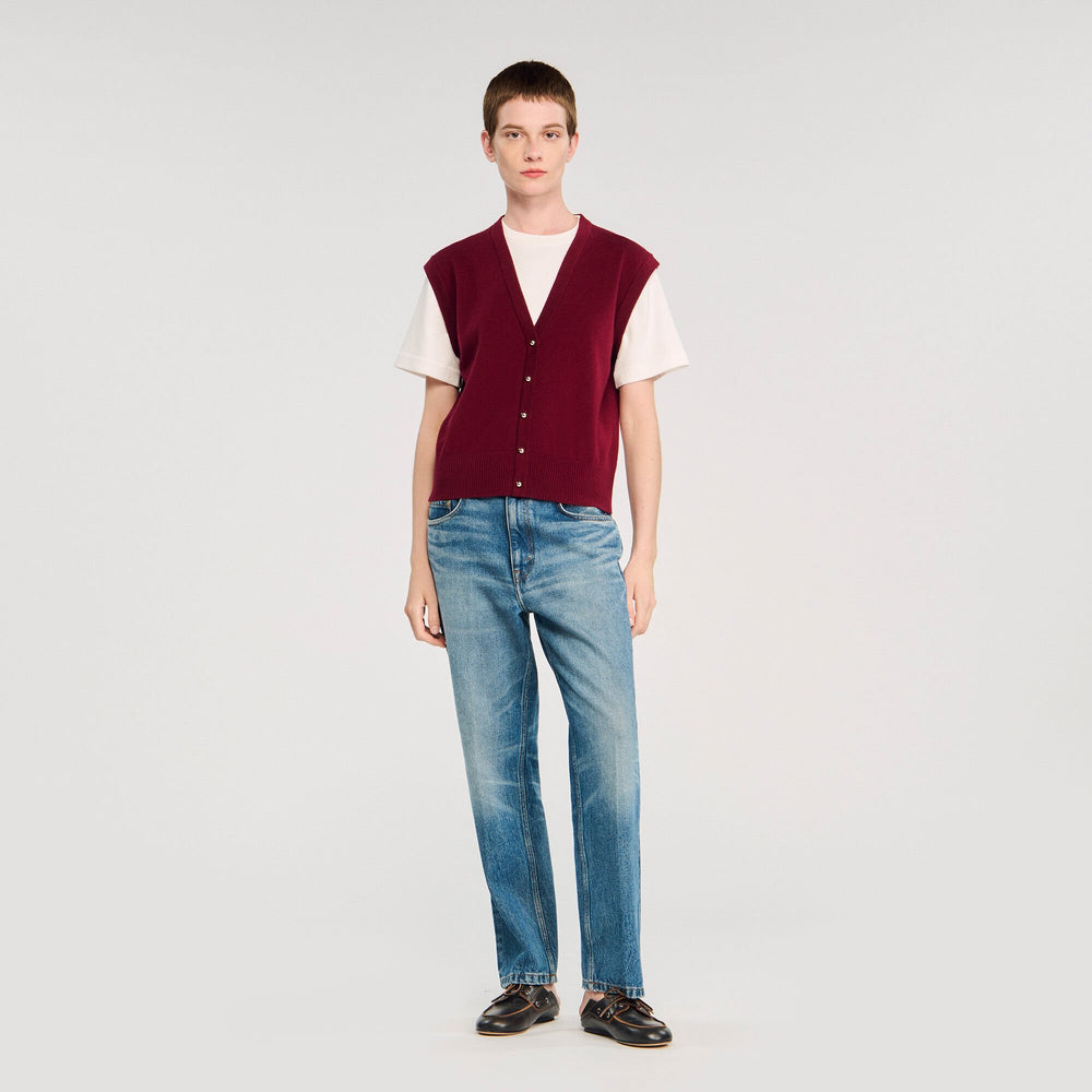 Two-tone wool and cashmere sweater Bordeaux Sandro Women