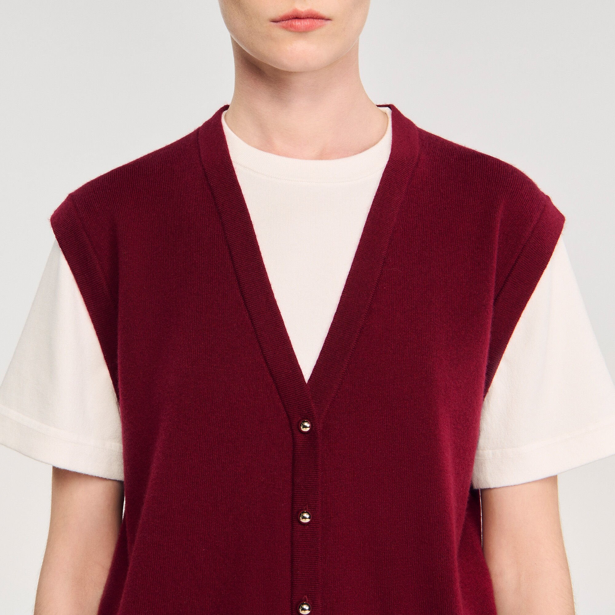 Two-tone wool and cashmere sweater Bordeaux Sandro Women