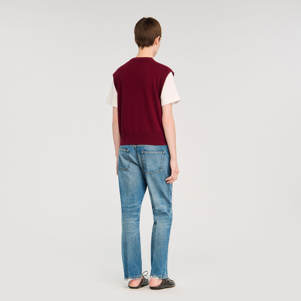 Two-tone wool and cashmere sweater Bordeaux Sandro Women