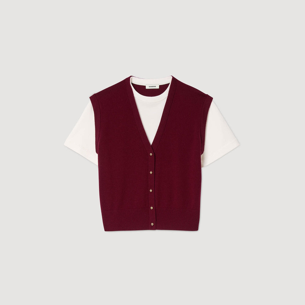Two-tone wool and cashmere sweater Bordeaux Sandro Women