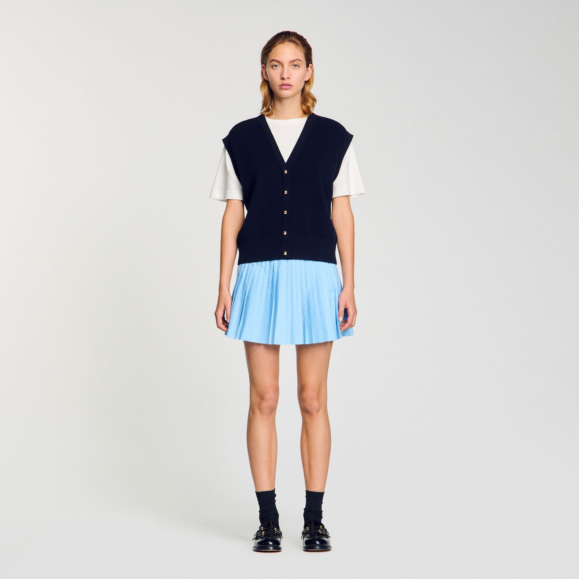 Two-tone wool and cashmere sweater Dark Navy Sandro Women