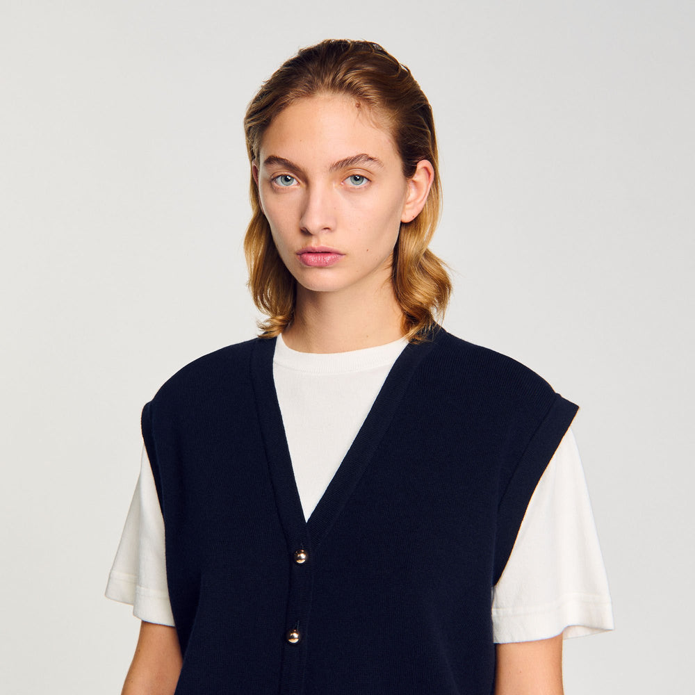 Two-tone wool and cashmere sweater Dark Navy Sandro Women