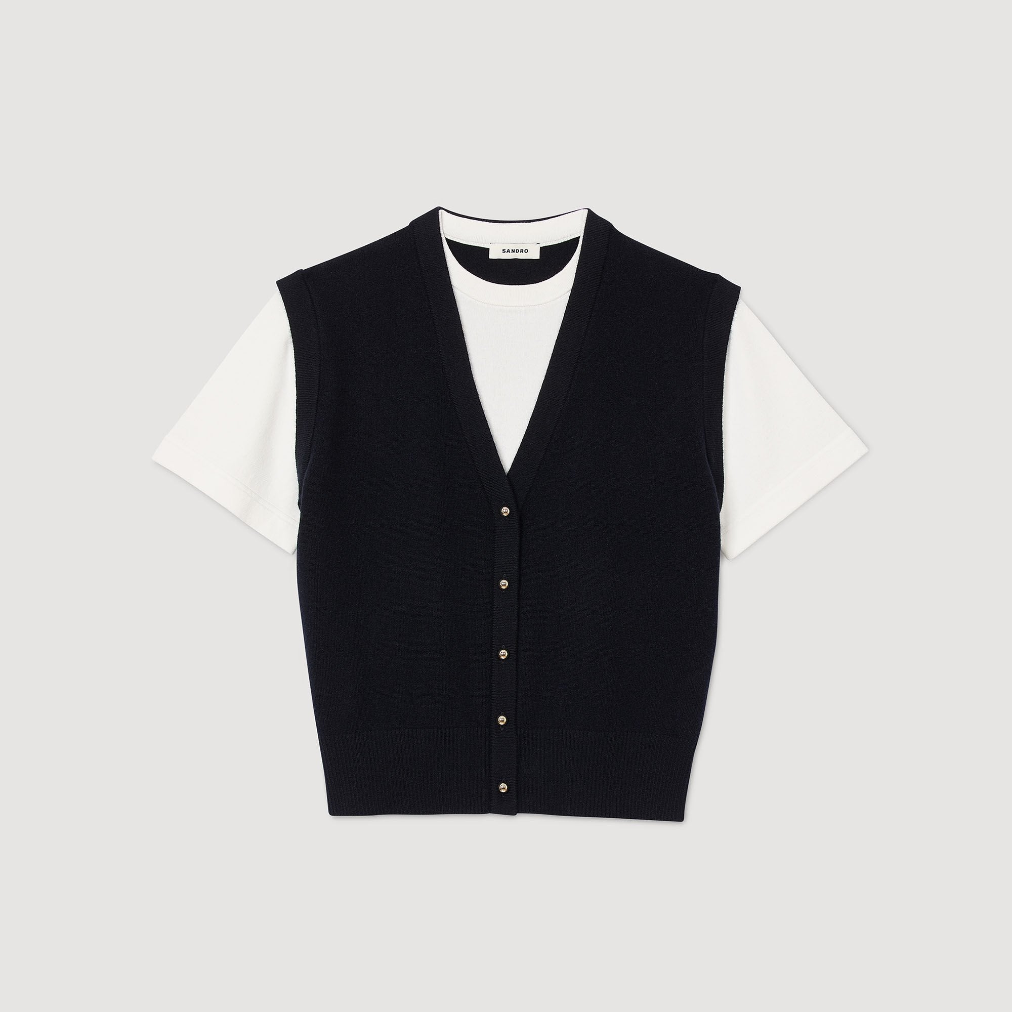 Two-tone wool and cashmere sweater Dark Navy Sandro Women