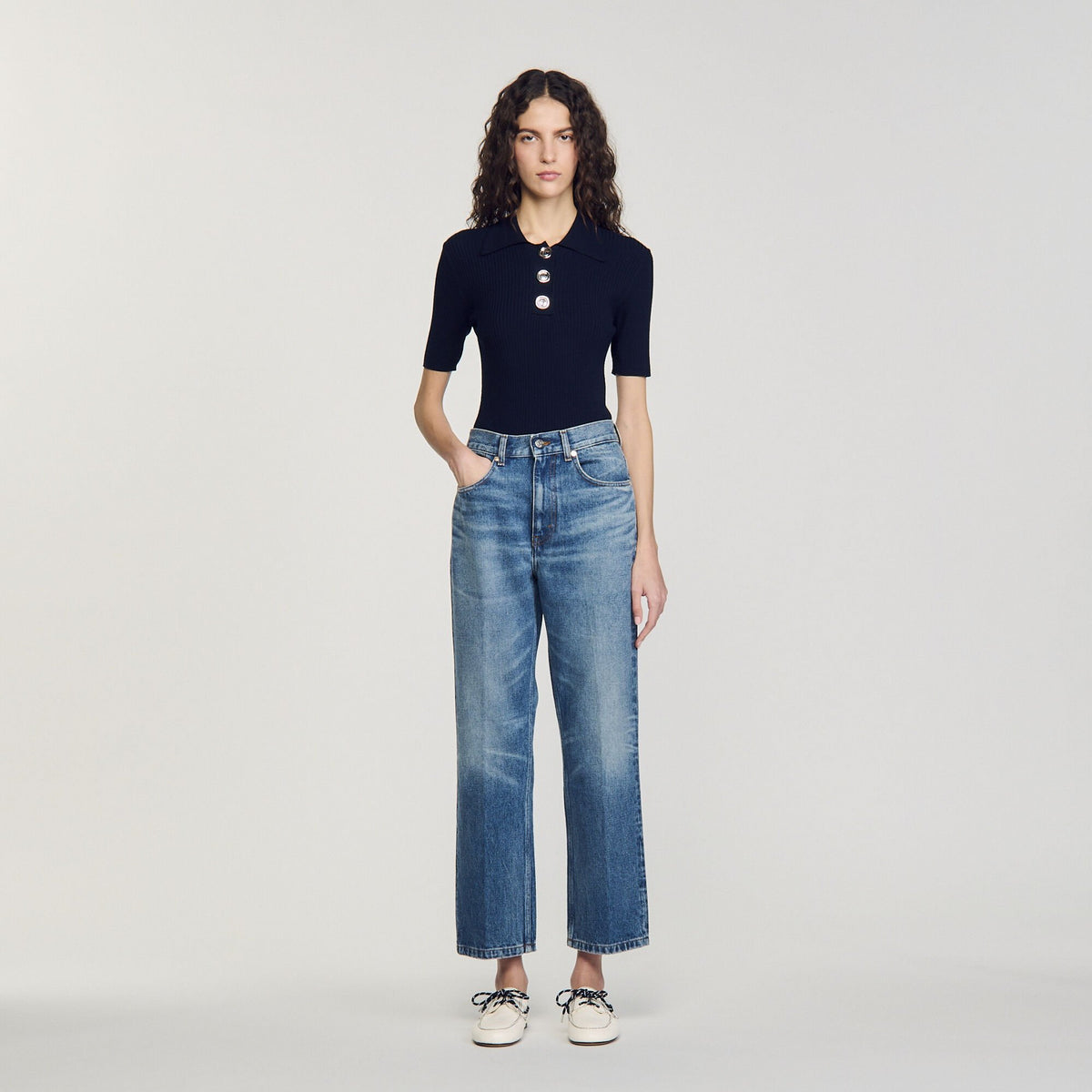 Polo-neck sweater Navy Blue Sandro Women