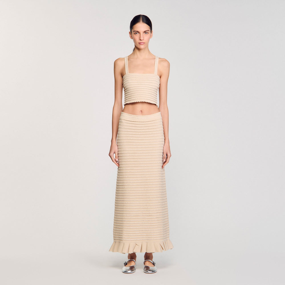 Rhinestone knit crop top Beige Sandro Women