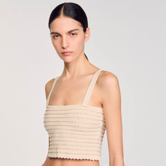 Rhinestone knit crop top Beige Sandro Women