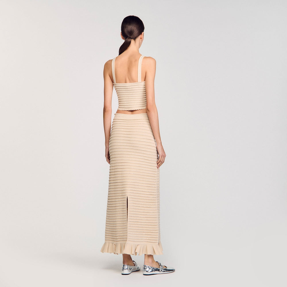 Rhinestone knit crop top Beige Sandro Women