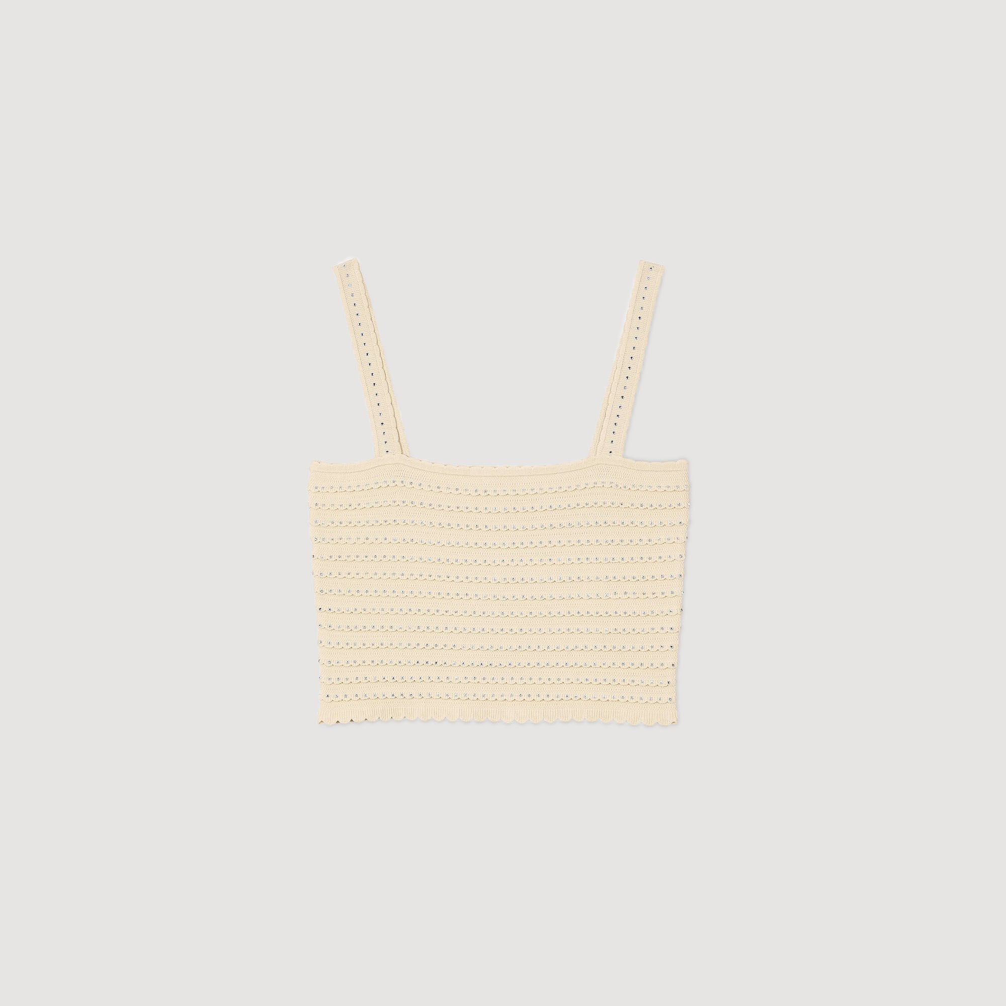 Rhinestone knit crop top Beige Sandro Women
