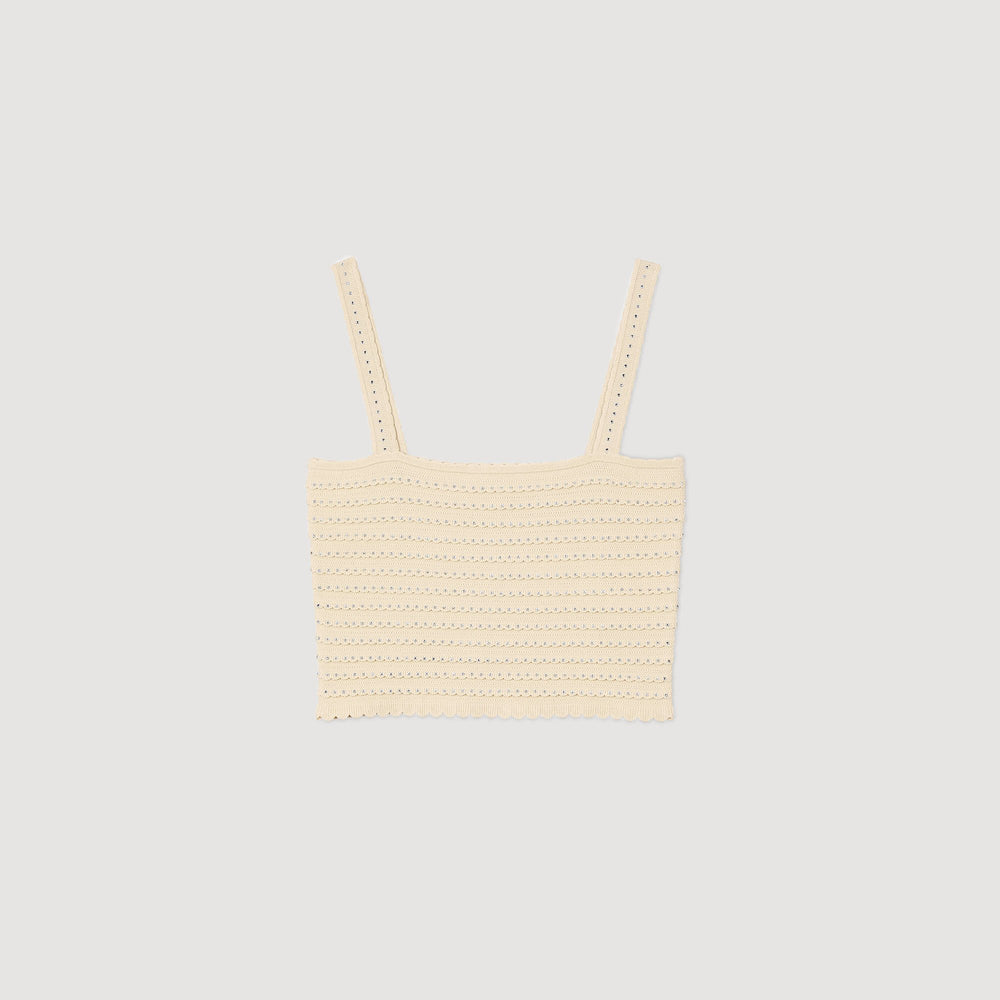 Rhinestone knit crop top Beige Sandro Women