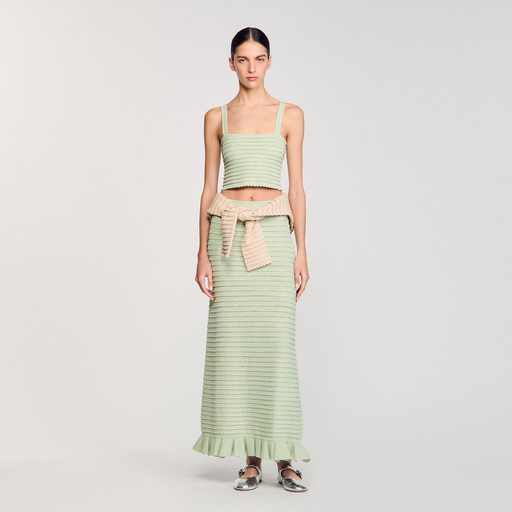 Rhinestone knit crop top Almond Green Sandro Women