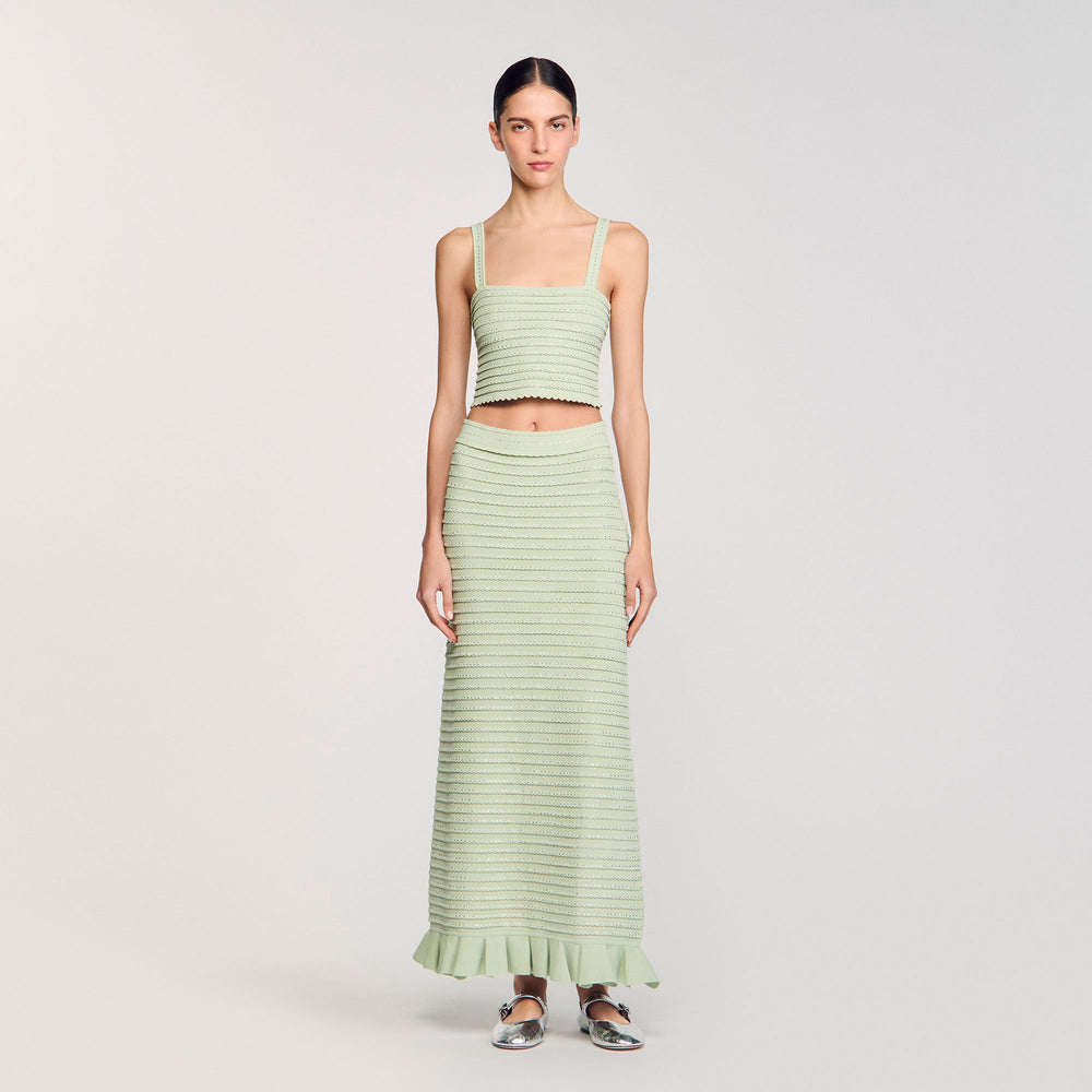 Rhinestone knit crop top Almond Green Sandro Women