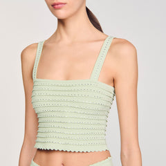 Rhinestone knit crop top Almond Green Sandro Women