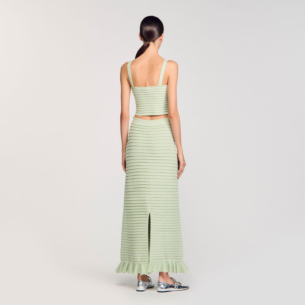 Rhinestone knit crop top Almond Green Sandro Women