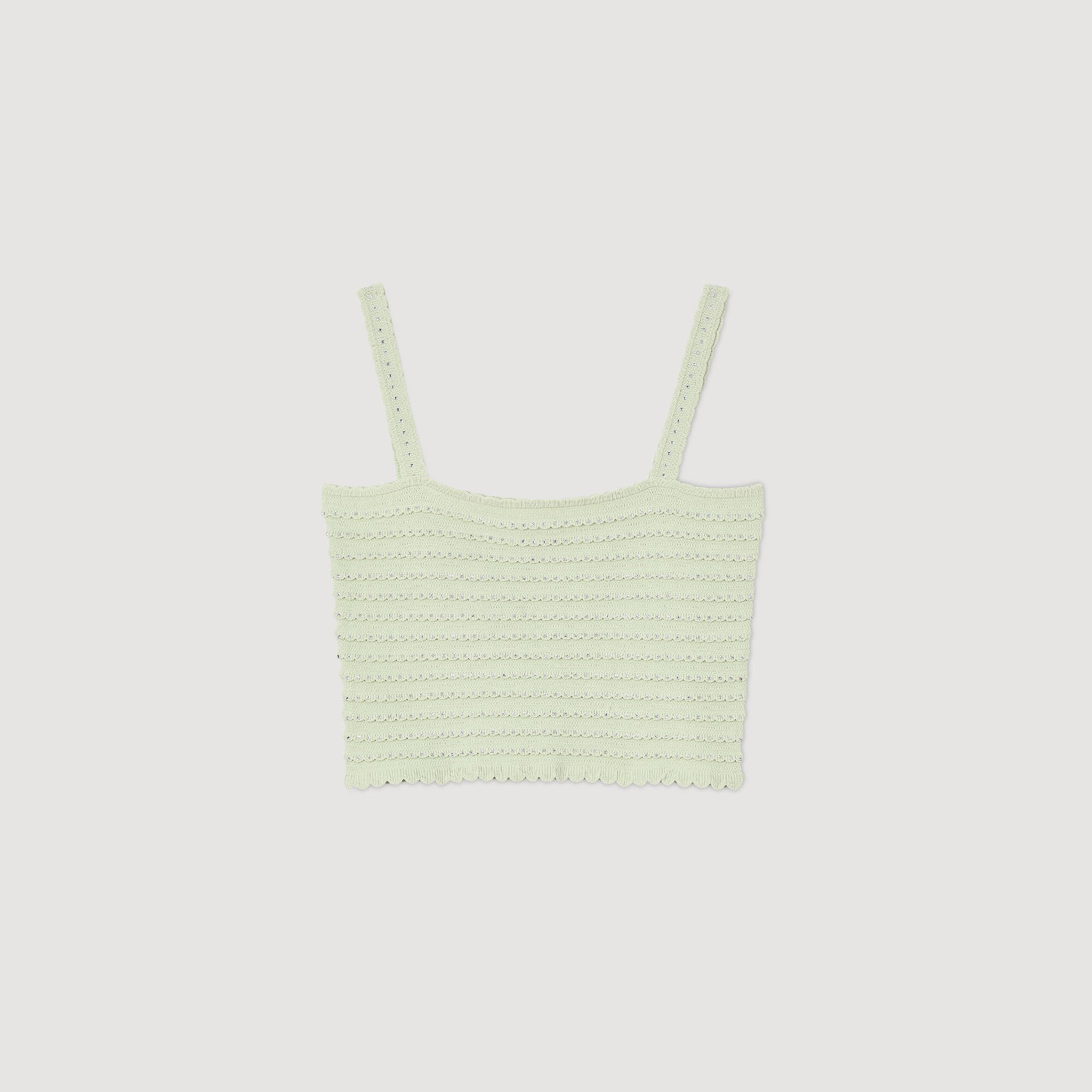 Rhinestone knit crop top Almond Green Sandro Women