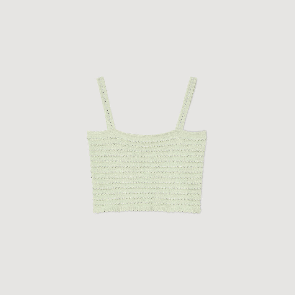 Rhinestone knit crop top Almond Green Sandro Women