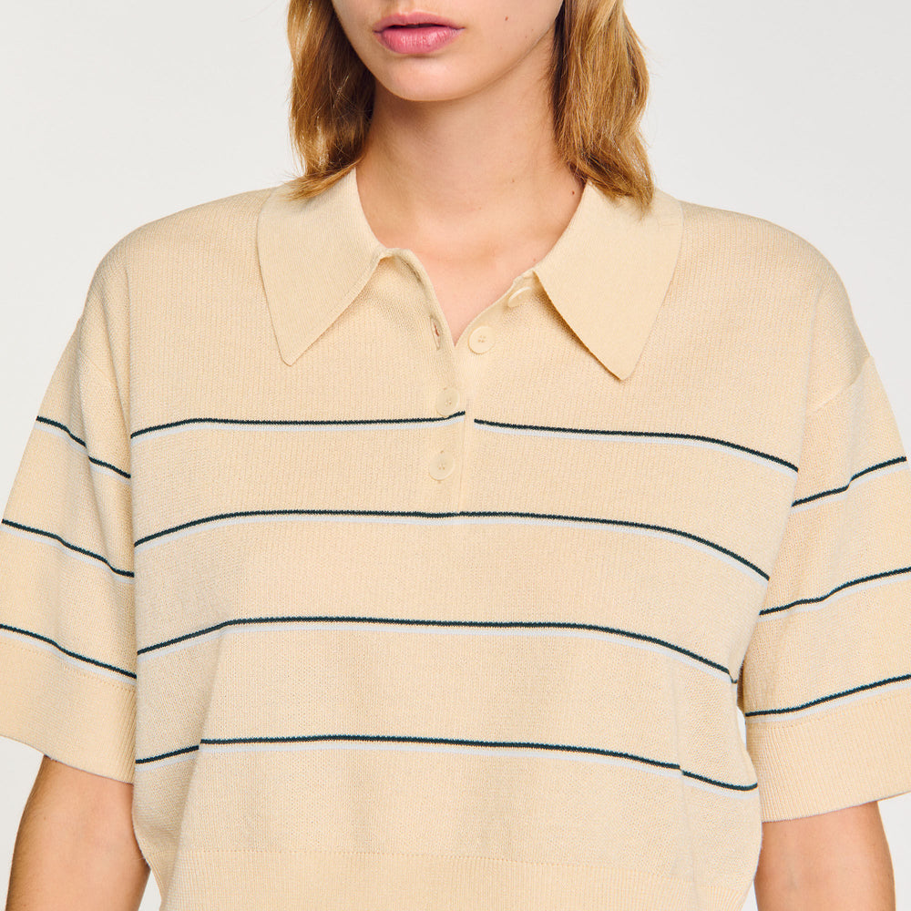 Cropped striped knitted sweater Ecru Sandro Women