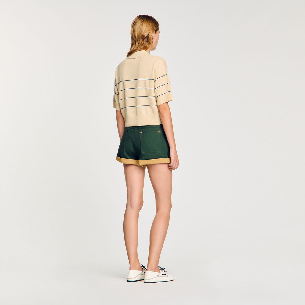 Cropped striped knitted sweater Ecru Sandro Women