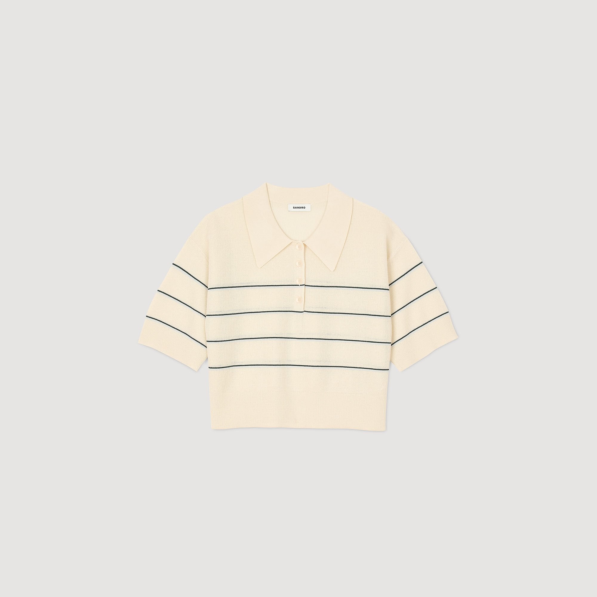 Cropped striped knitted sweater Ecru Sandro Women